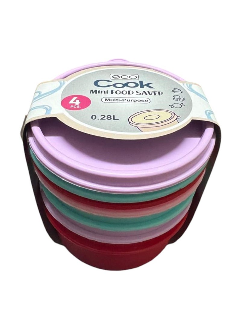 إيكو بلاست طقم علب حفظ طعام بلاستيك ميني بغطاء محكم متعدد الاغراض - طقم من 4 قطع - متعدد الالوان - 0.28  لتر - Image 5