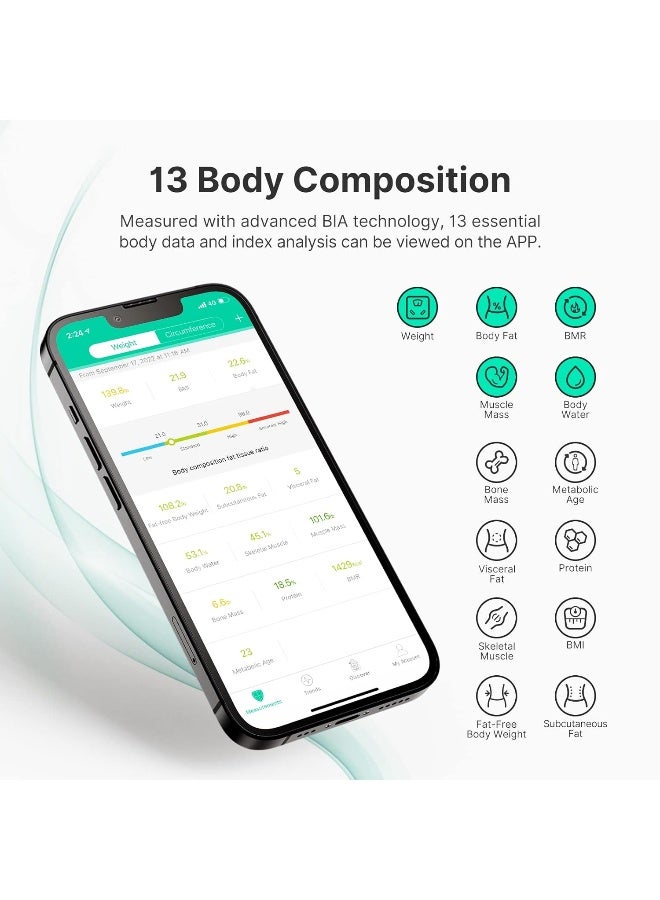 Bluetooth Body Fat Scale, Smart Wireless Digital Bathroom Weight Scale Body Composition Monitor Health Analyzer With Smartphone App For Body Weight, Fat, Water, Bmi, Bmr, Muscle Mass
