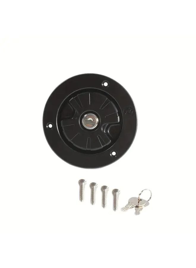 Black RV Water Inlet with Locking Mechanism Gravity Fed Port Key Screws - Image 1