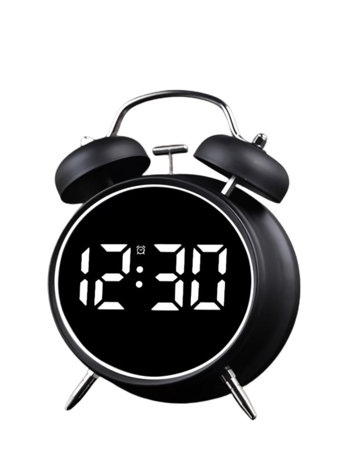 Generic - Twin Bell Alarm Clock, LED Display Digital Clock with Night Light, USB RechargeableBattery Operated Loud Bell Metal Alarm Clock for Office Bedroom Black - Image 1