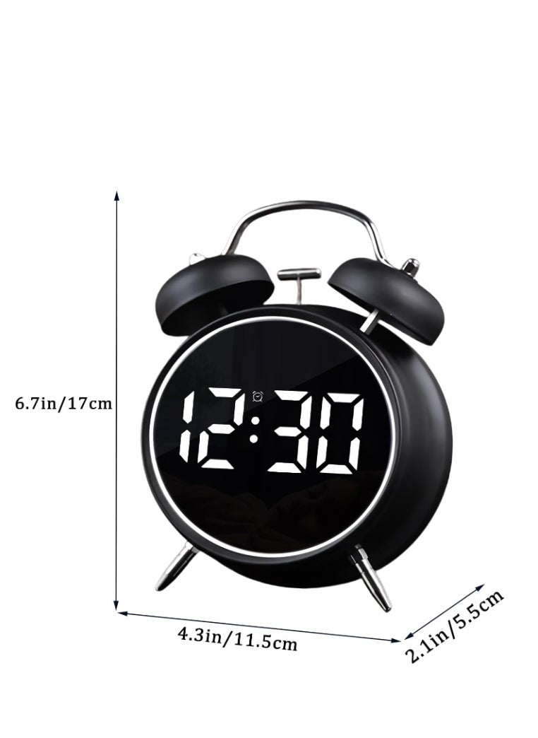 Generic - Twin Bell Alarm Clock, LED Display Digital Clock with Night Light, USB RechargeableBattery Operated Loud Bell Metal Alarm Clock for Office Bedroom Black - Image 1