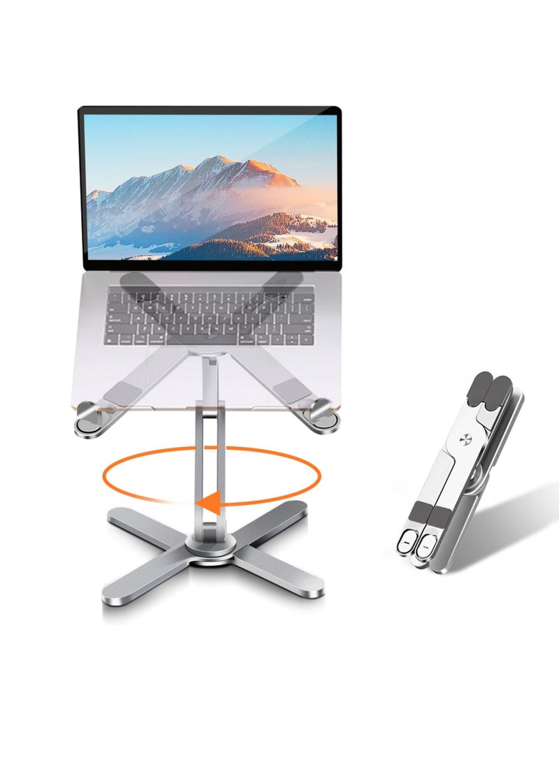 Laptop Stand, Laptop Mount With 360 Rotating Base, 𝗙𝗼𝗹𝗱𝗮𝗯𝗹𝗲 And 𝗣𝗼𝗿𝘁𝗮𝗯𝗹𝗲 Laptop Riser, 𝗛𝗲𝗮𝘁 𝗗𝗶𝘀𝘀𝗶𝗽𝗮𝘁𝗶𝗼𝗻 Computer Cradle For Home And Office, (1pc, Silver) - Image 1