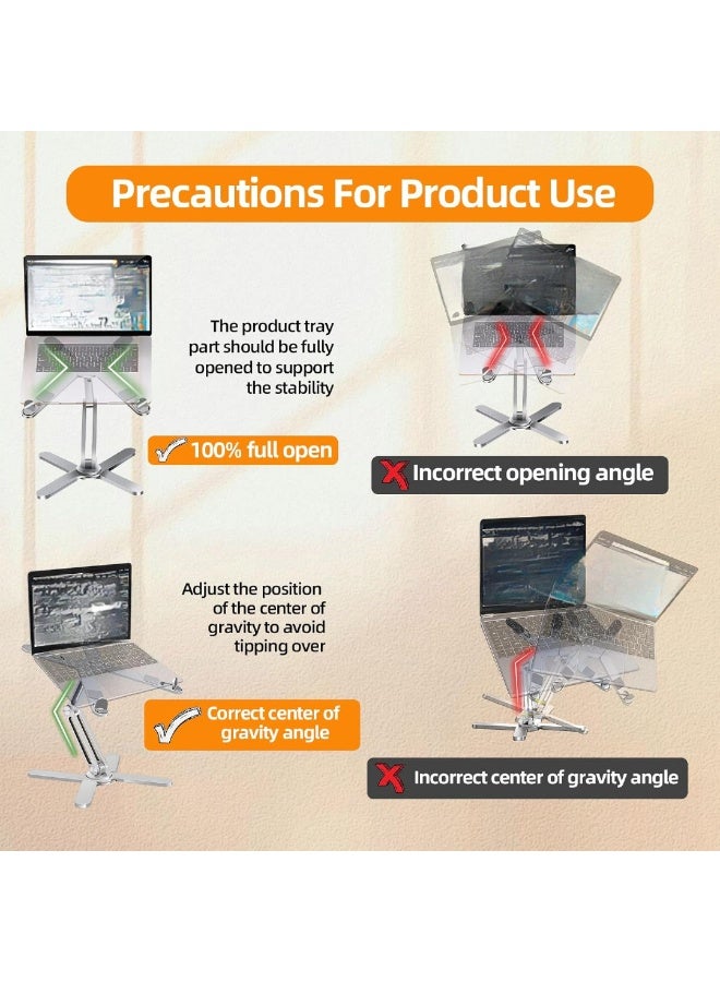 Laptop Stand, Laptop Mount With 360 Rotating Base, 𝗙𝗼𝗹𝗱𝗮𝗯𝗹𝗲 And 𝗣𝗼𝗿𝘁𝗮𝗯𝗹𝗲 Laptop Riser, 𝗛𝗲𝗮𝘁 𝗗𝗶𝘀𝘀𝗶𝗽𝗮𝘁𝗶𝗼𝗻 Computer Cradle For Home And Office, (1pc, Silver) - Image 3