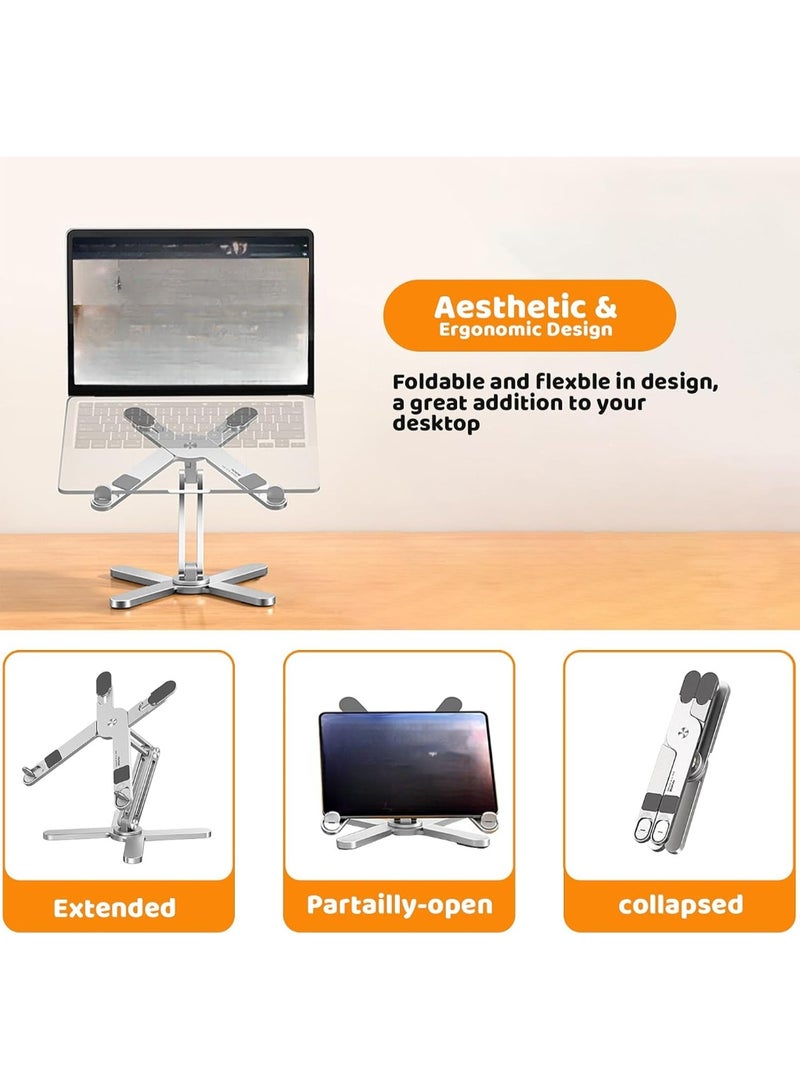 Laptop Stand, Laptop Mount With 360 Rotating Base, 𝗙𝗼𝗹𝗱𝗮𝗯𝗹𝗲 And 𝗣𝗼𝗿𝘁𝗮𝗯𝗹𝗲 Laptop Riser, 𝗛𝗲𝗮𝘁 𝗗𝗶𝘀𝘀𝗶𝗽𝗮𝘁𝗶𝗼𝗻 Computer Cradle For Home And Office, (1pc, Silver) - Image 4