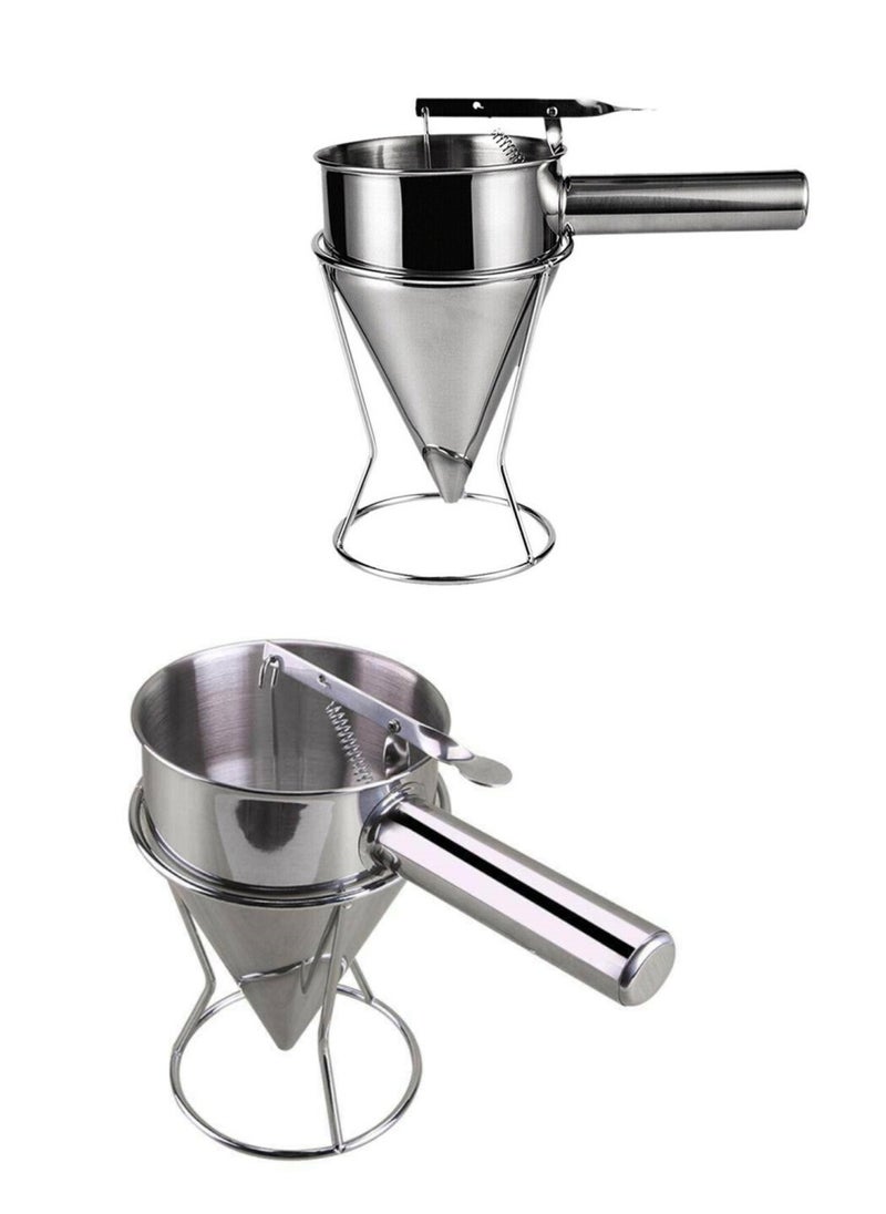 Generic - 2 Pieces Pancake Batter Dispenser Stainless Steel Funnel Dispenser with Stand Holder - Image 1