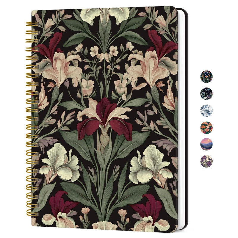 ZOTIA Lined Spiral Journal for Women, A5 Hardcover Cute Notebook for Work & Note Taking, Aesthetic Pretty Journal for Writing, 140 Pages, 6"x8", Dark Botanica - Image 1