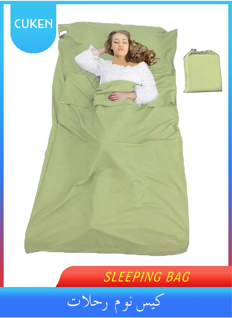 Cuken 115x210cm Sleeping Bag Liner with Storage Bag, Camping Travel Home Bed Sheet, Lightweight Breathable Hotel Compact Sacks (Green)  - Image 1
