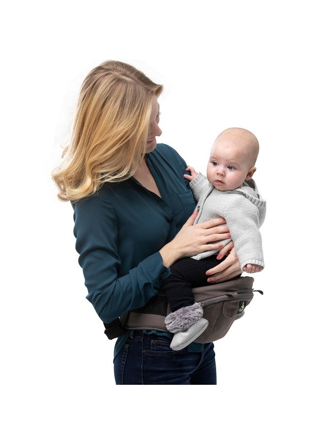 Abiie Huggs Baby Carrier With Hip Seat 3 Months To Toddler Approved By U.S. Safety Standards Healthy Sitting Position (Mposition) Front Facing Hip Hugger Back Baby Carrier 100% Cotton Grey - Image 1