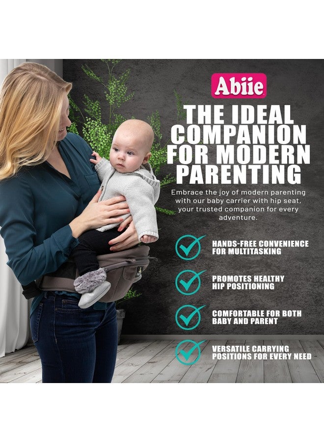 Abiie Huggs Baby Carrier With Hip Seat 3 Months To Toddler Approved By U.S. Safety Standards Healthy Sitting Position (Mposition) Front Facing Hip Hugger Back Baby Carrier 100% Cotton Grey - Image 3