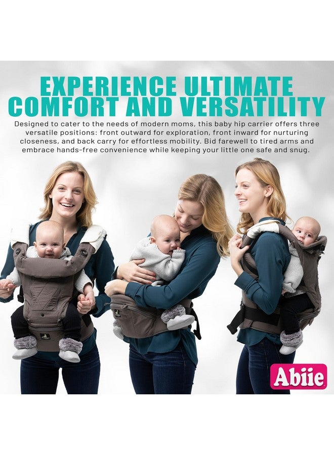 Abiie Huggs Baby Carrier With Hip Seat 3 Months To Toddler Approved By U.S. Safety Standards Healthy Sitting Position (Mposition) Front Facing Hip Hugger Back Baby Carrier 100% Cotton Grey - Image 4