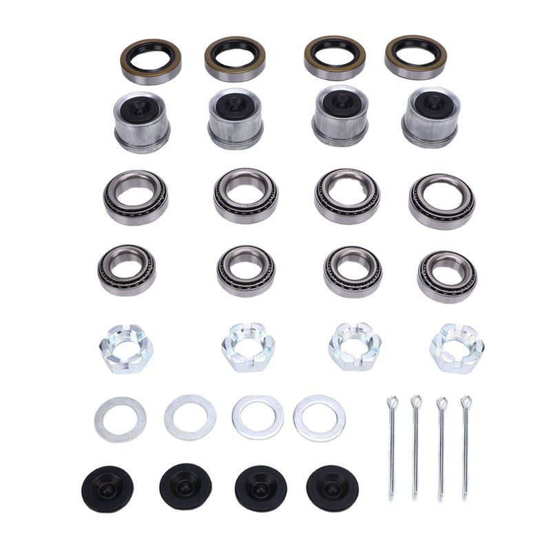 4 Sets 3500 LB Boat Trailer Axle Bearing Kits L68149 Grease Seals Spindle Nuts 1.98in Dust Covers Rubber Plugs Cotter Pins Washers for 84 Spindle - Image 1