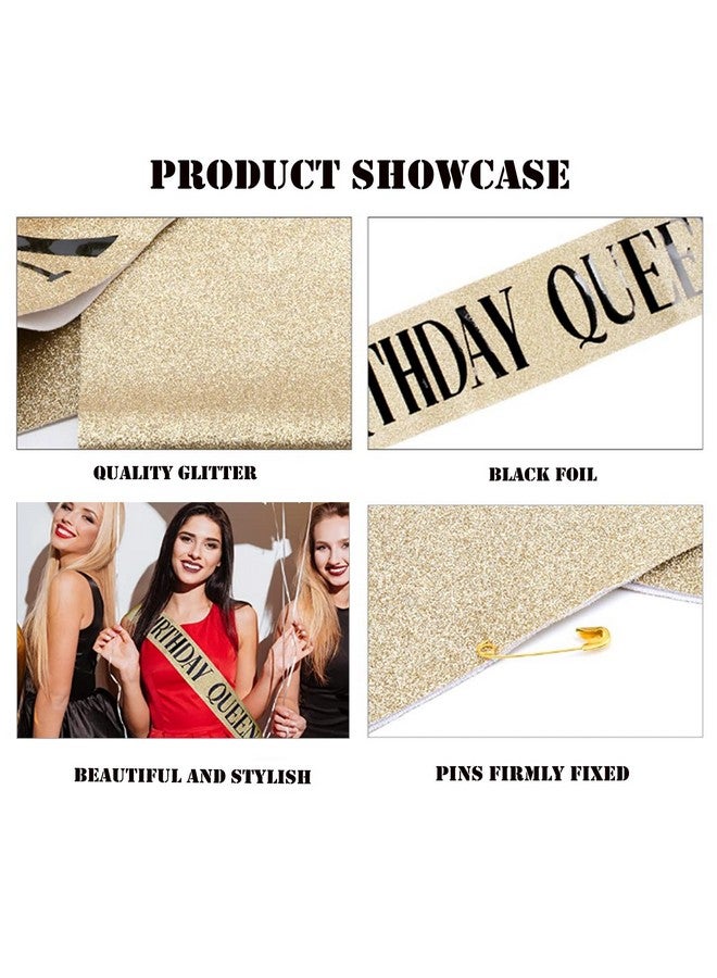 Jozlynn Gold Glitter Birthday Queen Sash For Women Girls, Happy Birthday Party Supplies And Decorations - Image 3