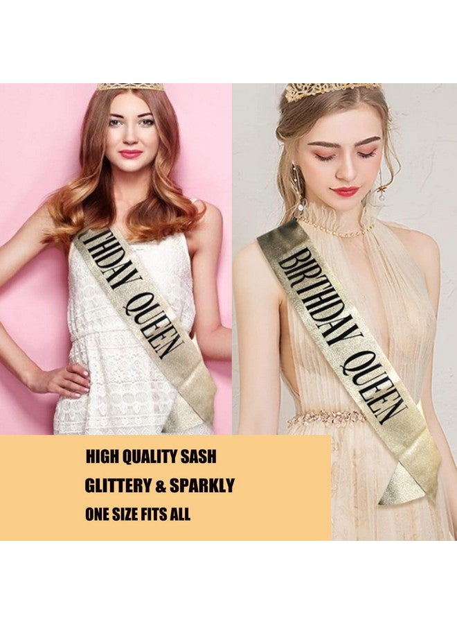 Jozlynn Gold Glitter Birthday Queen Sash For Women Girls, Happy Birthday Party Supplies And Decorations - Image 4