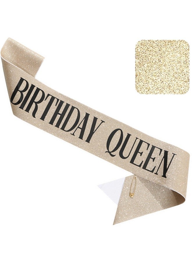 Jozlynn Gold Glitter Birthday Queen Sash For Women Girls, Happy Birthday Party Supplies And Decorations - Image 1