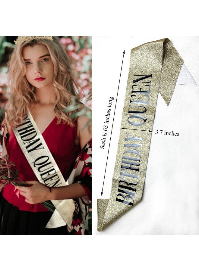 Jozlynn Gold Glitter Birthday Queen Sash For Women Girls, Happy Birthday Party Supplies And Decorations - Image 2