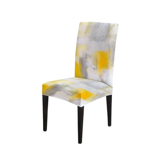 CAPSCEOLL Yellow and Grey Chair Covers Foros para Sillas De Comedor Set 4 Decoration Dining Chair Covers Removable Washable Parson Chair Covers for Dining Room Living Room Kitchen - Image 3