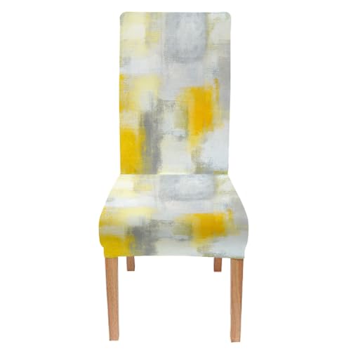 CAPSCEOLL Yellow and Grey Chair Covers Foros para Sillas De Comedor Set 4 Decoration Dining Chair Covers Removable Washable Parson Chair Covers for Dining Room Living Room Kitchen - Image 2