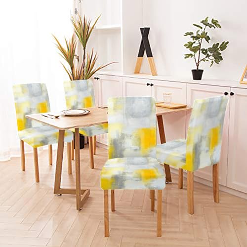 CAPSCEOLL Yellow and Grey Chair Covers Foros para Sillas De Comedor Set 4 Decoration Dining Chair Covers Removable Washable Parson Chair Covers for Dining Room Living Room Kitchen - Image 4