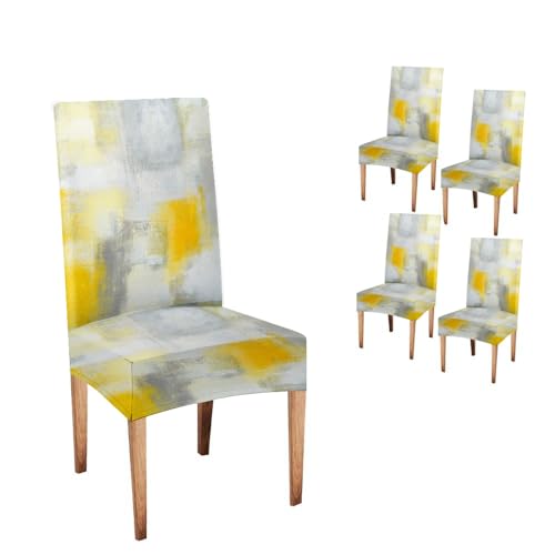 CAPSCEOLL Yellow and Grey Chair Covers Foros para Sillas De Comedor Set 4 Decoration Dining Chair Covers Removable Washable Parson Chair Covers for Dining Room Living Room Kitchen - Image 1
