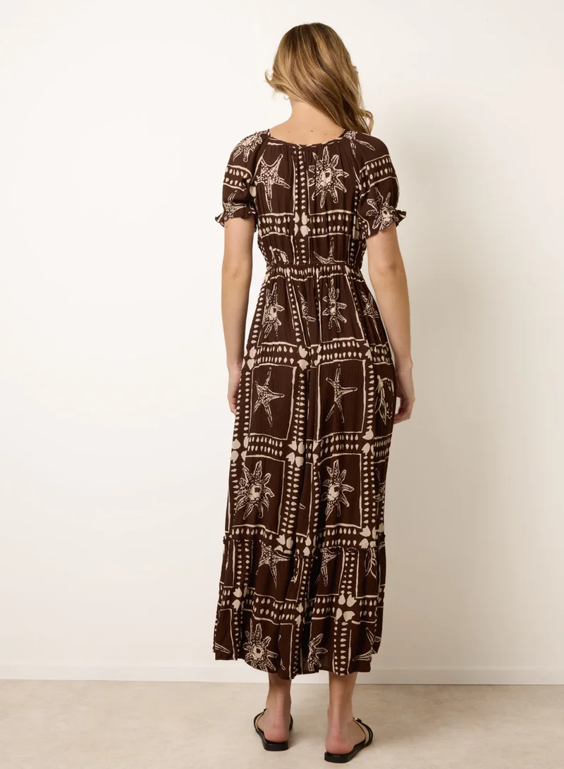 بلو فانيلا Starfish Print Tie Front Maxi Dress