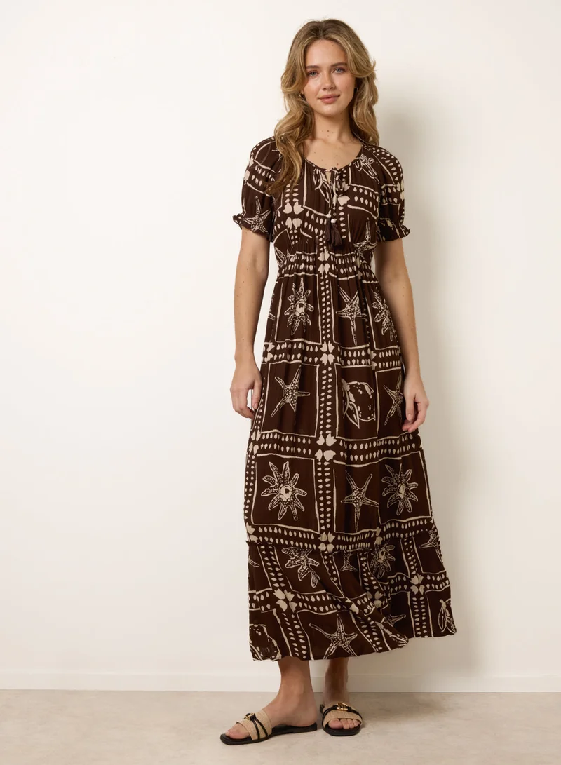 بلو فانيلا Starfish Print Tie Front Maxi Dress