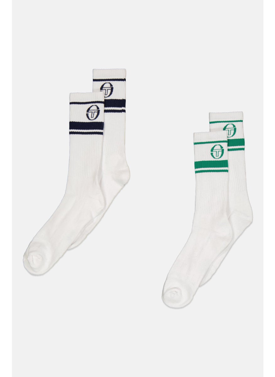 Sergio Tacchini Men 2 Pair Brand Logo Crew Socks, White  - Image 1