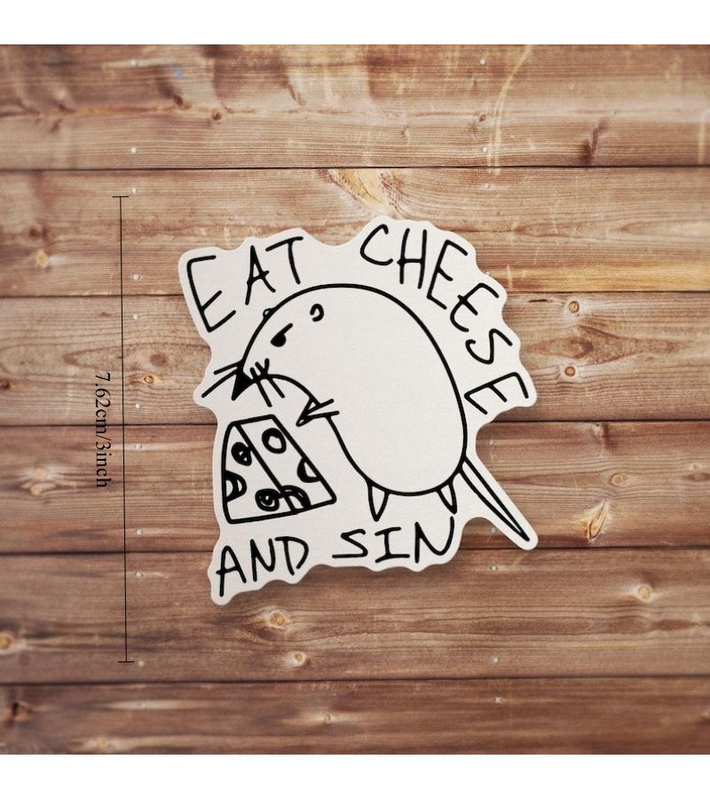 HAILUREY Cheese Eating Guilty Expression Stickers 1pc Scratch Resistant For Laptop Car - Image 1
