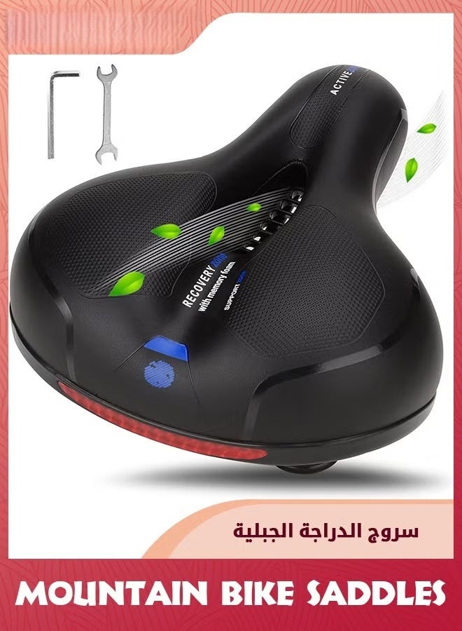 EETU Bike Seat,Comfortable Wide Bicycle Saddle Memory Foam,Bike Saddle With Dual Shock Absorbing Rubber Balls And Reflective Strip,Mountain Road Cruiser Electric Stationary Bicycle Accessories - Image 1