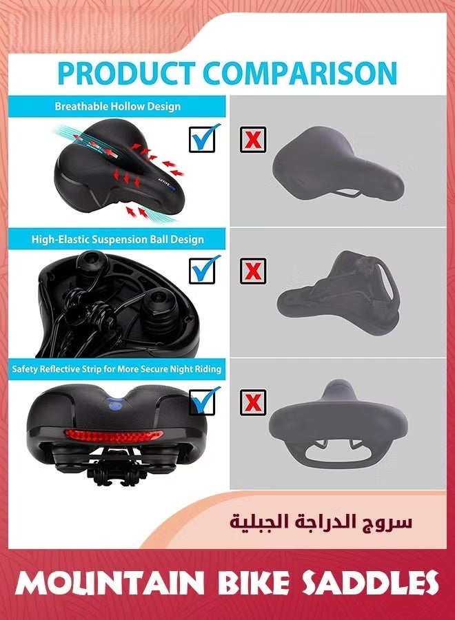 EETU Bike Seat,Comfortable Wide Bicycle Saddle Memory Foam,Bike Saddle With Dual Shock Absorbing Rubber Balls And Reflective Strip,Mountain Road Cruiser Electric Stationary Bicycle Accessories - Image 4