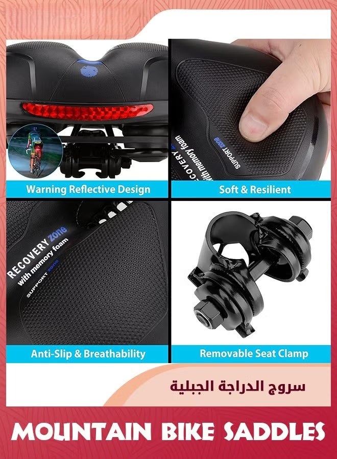 EETU Bike Seat,Comfortable Wide Bicycle Saddle Memory Foam,Bike Saddle With Dual Shock Absorbing Rubber Balls And Reflective Strip,Mountain Road Cruiser Electric Stationary Bicycle Accessories - Image 3