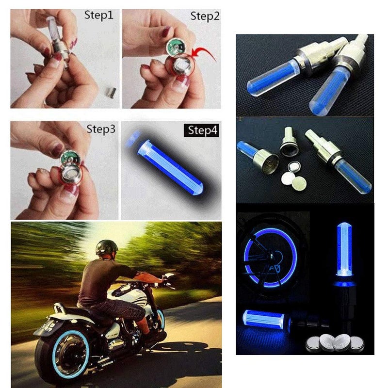 VISTAR Car/Bike/Bicycle Tyre Led Light Rim Valve Cap Flashing With Motion Sensor Blue Color (Set Of 2 Pcs) - Image 4