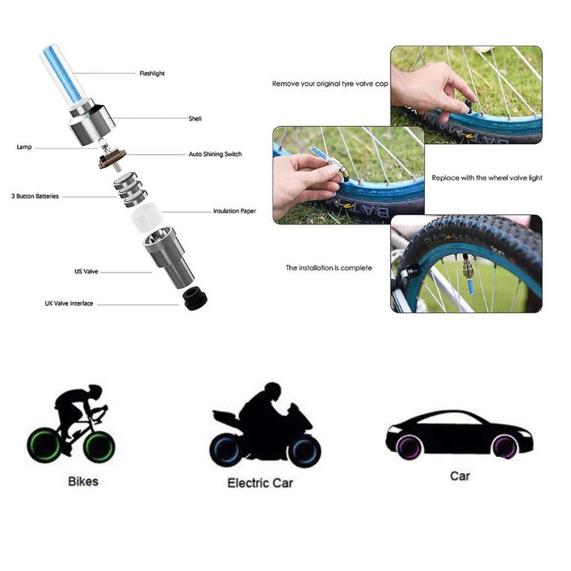VISTAR Car/Bike/Bicycle Tyre Led Light Rim Valve Cap Flashing With Motion Sensor Blue Color (Set Of 2 Pcs) - Image 3