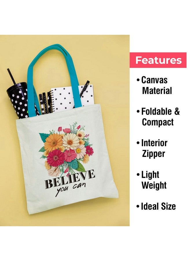 Goelite Motivational Tote Bag For Women With Zipper | Canvas Cloth Totes For Grocery, Shopping, Girls College And Daily Use | Aesthetic Stylist Look Travel Handbag For Multipurpose Use - Image 3