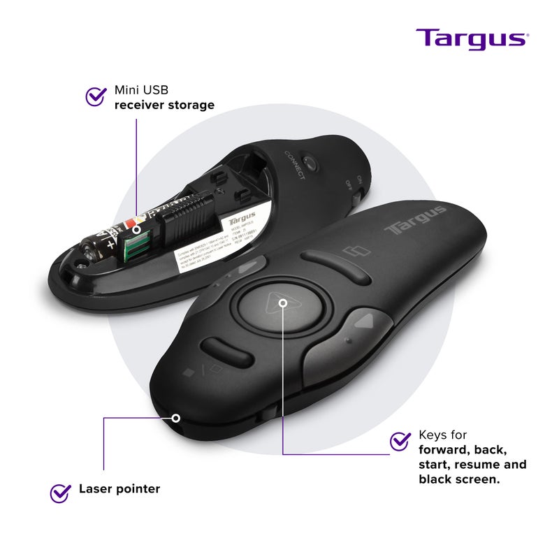 Targus Bluetooth Wireless Presentation Clicker Laser Pointer for Meetings and PowerPoint â€“ Comes with USB Dongle, 50 Foot Range (AMP16US) - Image 4