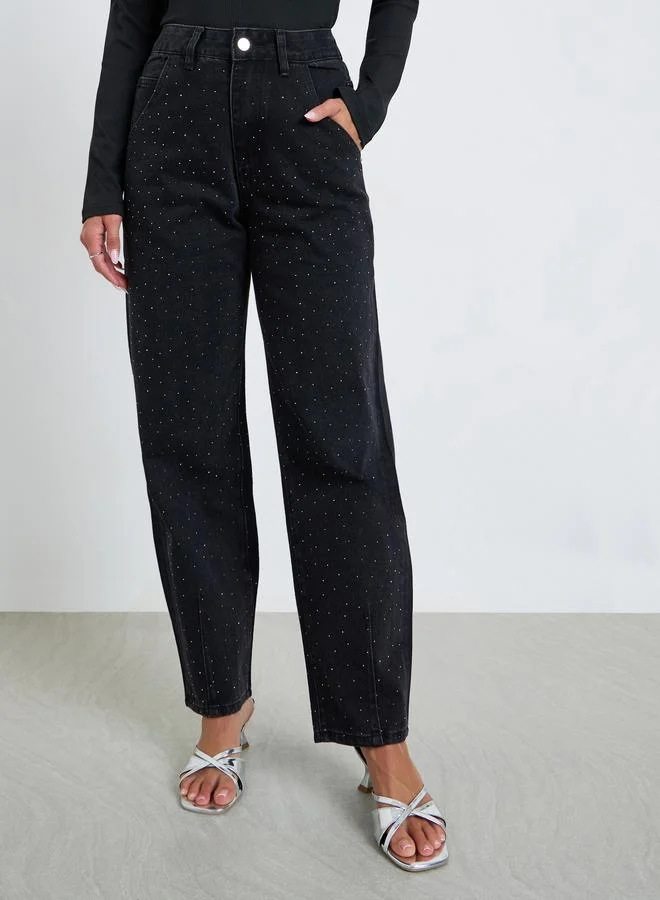 Styli Women Black Diamond Wide Leg Jeans