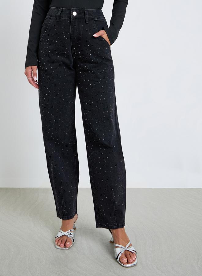 Styli Women Black Diamond Wide Leg Jeans - Image 2