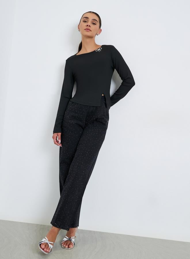 Styli Women Black Diamond Wide Leg Jeans - Image 1