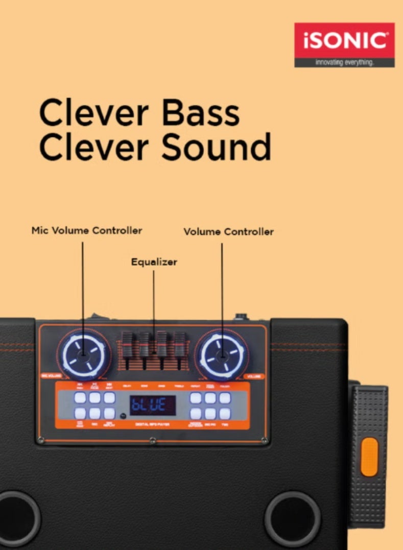 iSONIC مكبر صوت محمول بلوتوث IS482 مع خرج 25,000 PMPO، أضواء حفلات LED، ميكروفونين لاسلكيين وجهاز تحكم عن بعد - مكبر صوت حفلات عالي الطاقة قابل لإعادة الشحن للترفيه الداخلي والخارجي - Image 4