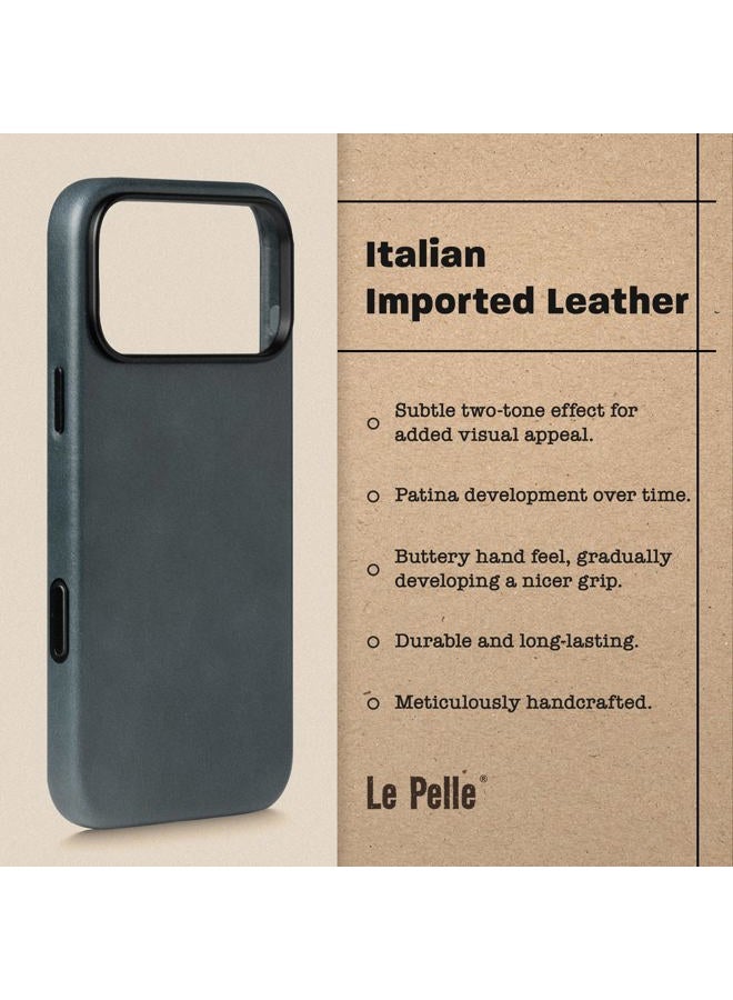 Le Pelle Handcrafted Premium Italian Leather Case for iPhone 17 Pro - [Built-in Camera Control] - Compatible with Magsafe - Two-Tone Effect with Unique Patina Over Time - Mist Blue - Image 4