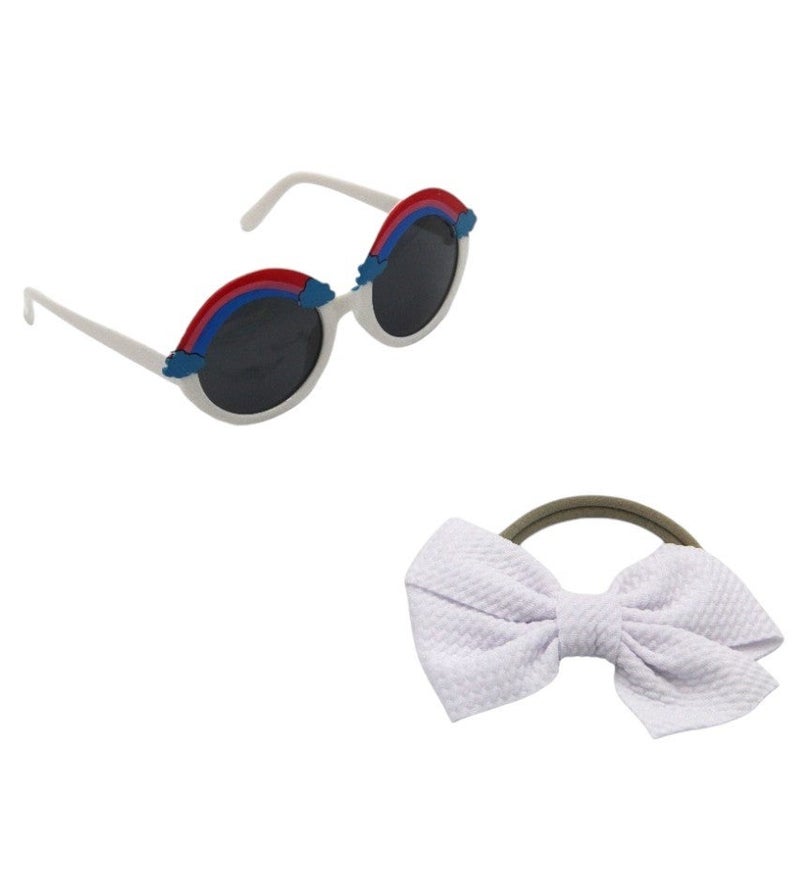 دىدانيالا طقم أنيا نظارة قوس قزح ومشابك شعر فيونكة للبنات والأطفال - أبيض - Image 1