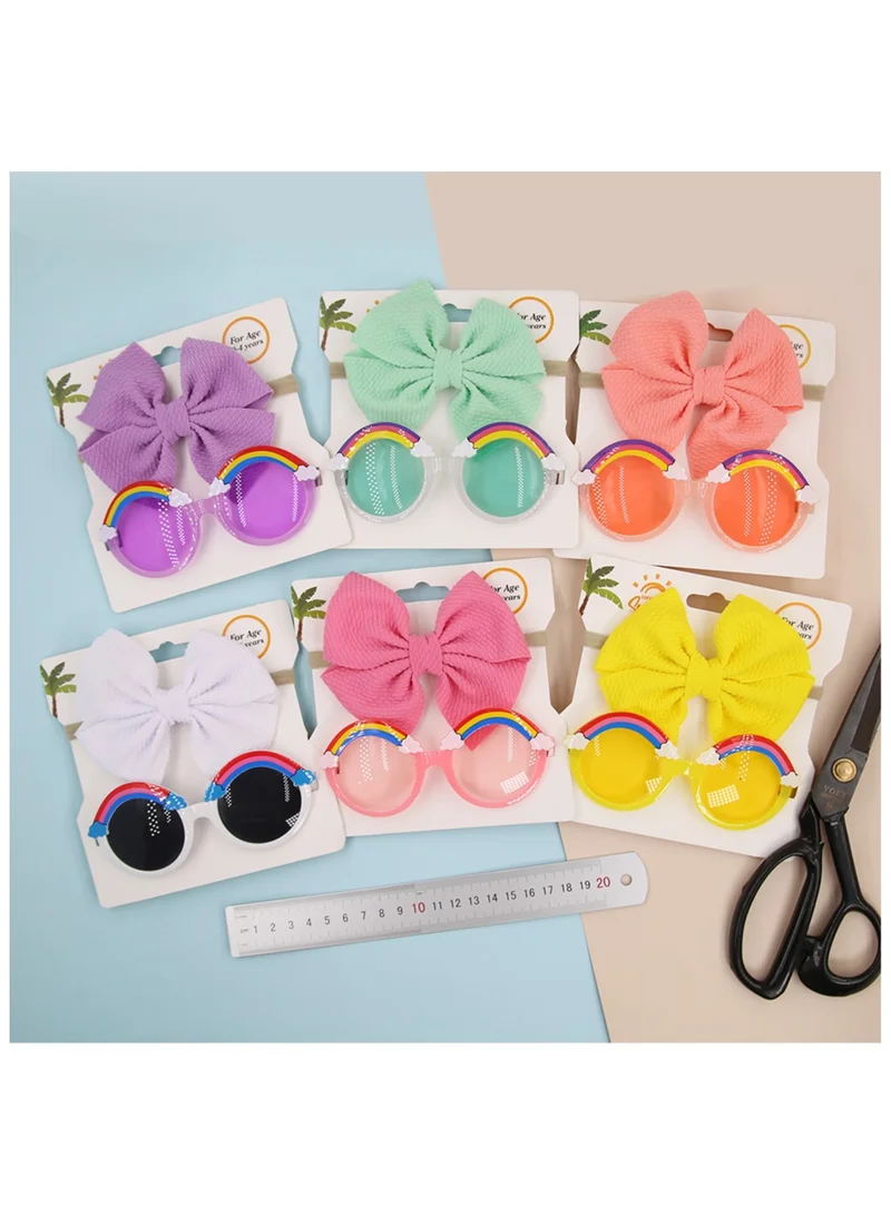 D'Daniela Anaya Rainbow Glasses and Bow Barrette Ponytail Set For Babies and Girls - White
