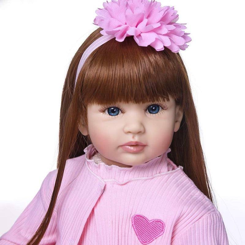 iCradle Angelbaby Doll 24 inch Adorable Reborn Toddler Girl with Long Hair That Looks Real Reborn Silicone Baby Dolls Cuddle Toys for Children Doll Sets (Pink Dress) - Image 3