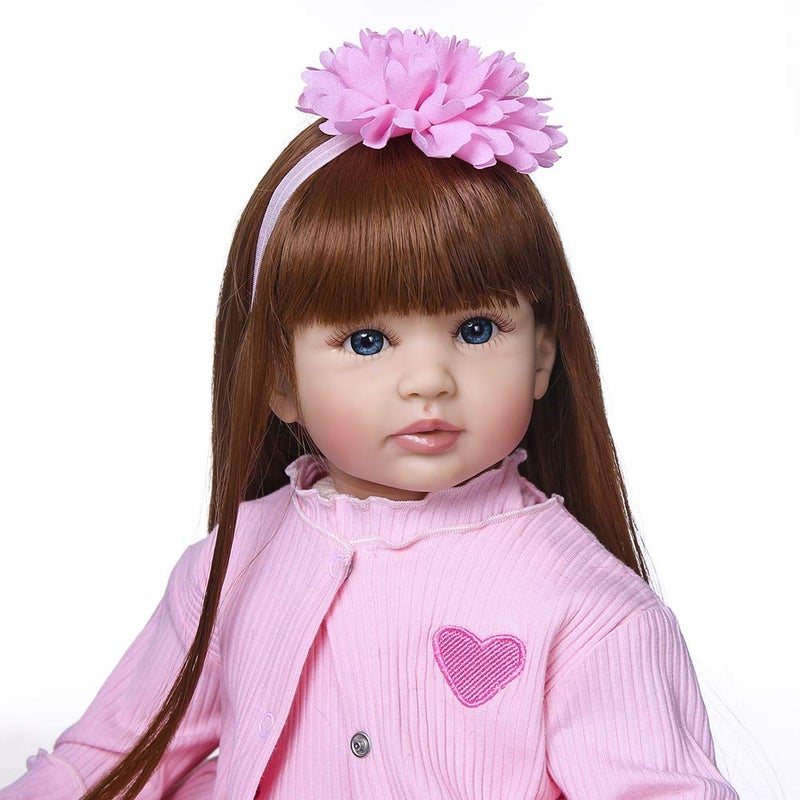 iCradle Angelbaby Doll 24 inch Adorable Reborn Toddler Girl with Long Hair That Looks Real Reborn Silicone Baby Dolls Cuddle Toys for Children Doll Sets (Pink Dress) - Image 4