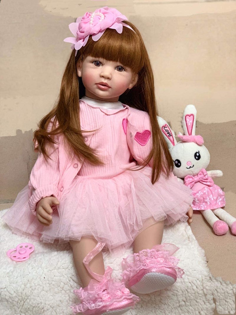 iCradle Angelbaby Doll 24 inch Adorable Reborn Toddler Girl with Long Hair That Looks Real Reborn Silicone Baby Dolls Cuddle Toys for Children Doll Sets (Pink Dress) - Image 2