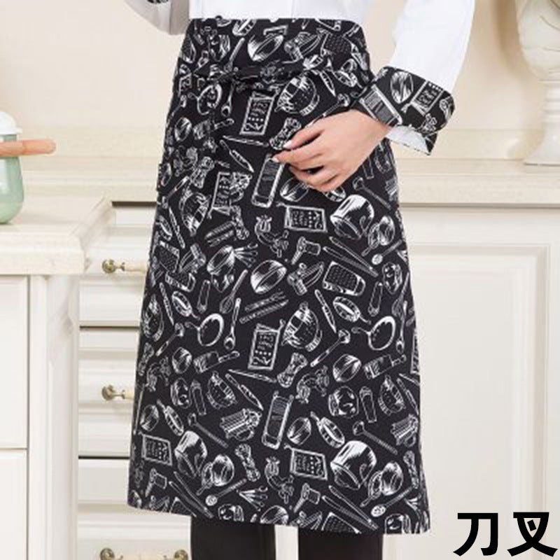 Chef Apron Mens Half-length Hotel Restaurant Restaurant Kitchen Kitchen Special White Waterproof Oil-proof Neck Neck Womens Neck Knife and fork half-body thick cotton 