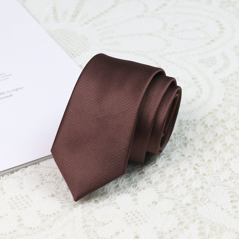 Solid color 6cm narrow mens and womens tie solid color gray navy blue black army green fashion all-match shirt retro student accessories Chestnut Brown  - Image 1