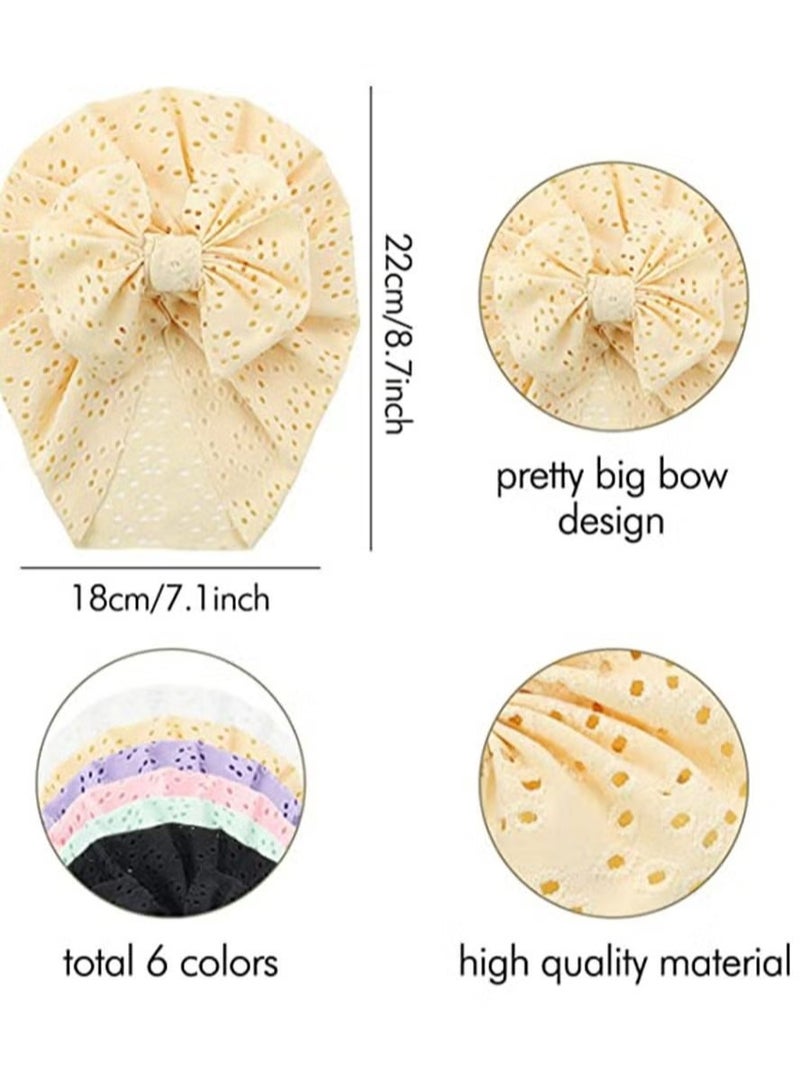 Breathable Soft Big Bow Turban Hats Beanie Caps Headwraps for Baby Girls Infants Toddlers Kids Cute Toddler Cap Bun Knot 6 Pack - Image 4