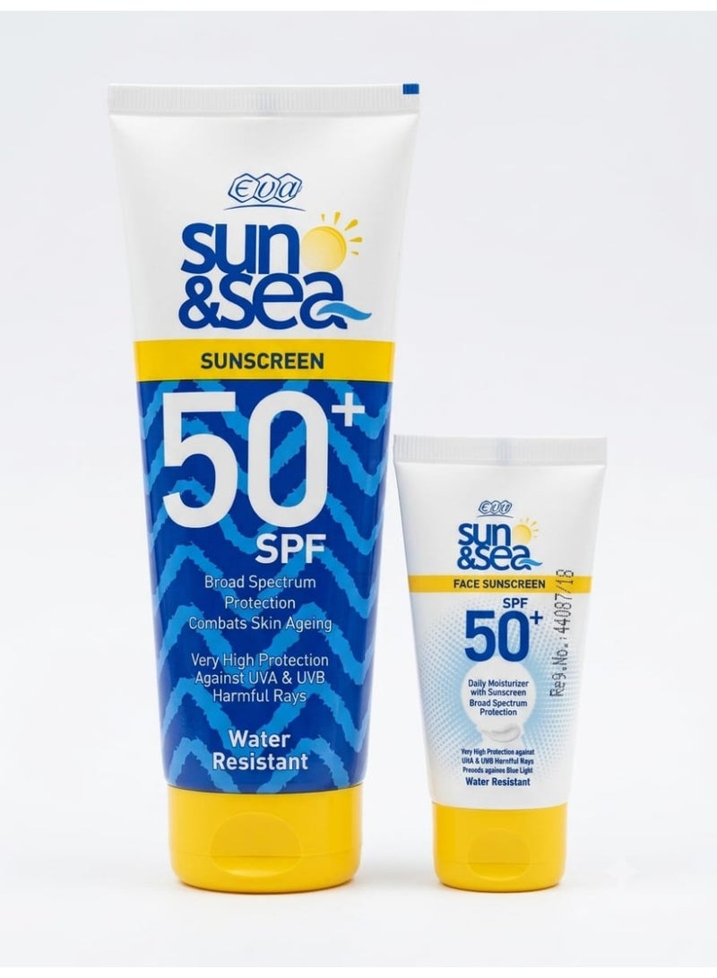 Eva Sun & Sea Sun Care Set: Sunscreen Lotion 200ml + Sunscreen Face Cream 40ml (Packaging may vary) - Image 2