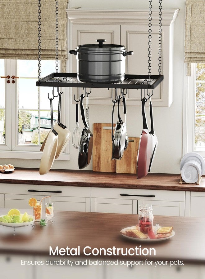 CHOEZON Hanging Pot Rack, Ceiling Mounted Pot Hanger for Kitchen, Metal Cookware Storage Organizer with 12 Hooks, for Storage of Cookware, Utensils in Kitchen, 23.7" L, Black TPR03BB - Image 2