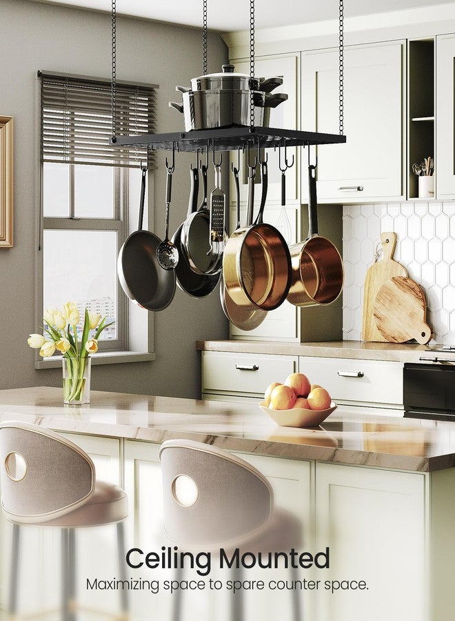 CHOEZON Hanging Pot Rack, Ceiling Mounted Pot Hanger for Kitchen, Metal Cookware Storage Organizer with 12 Hooks, for Storage of Cookware, Utensils in Kitchen, 23.7" L, Black TPR03BB - Image 3